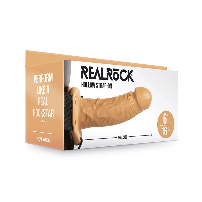 vibrating anal probe for men with adjustable settings-RealRock Realistic 6 in. Hollow Strap-On Tan