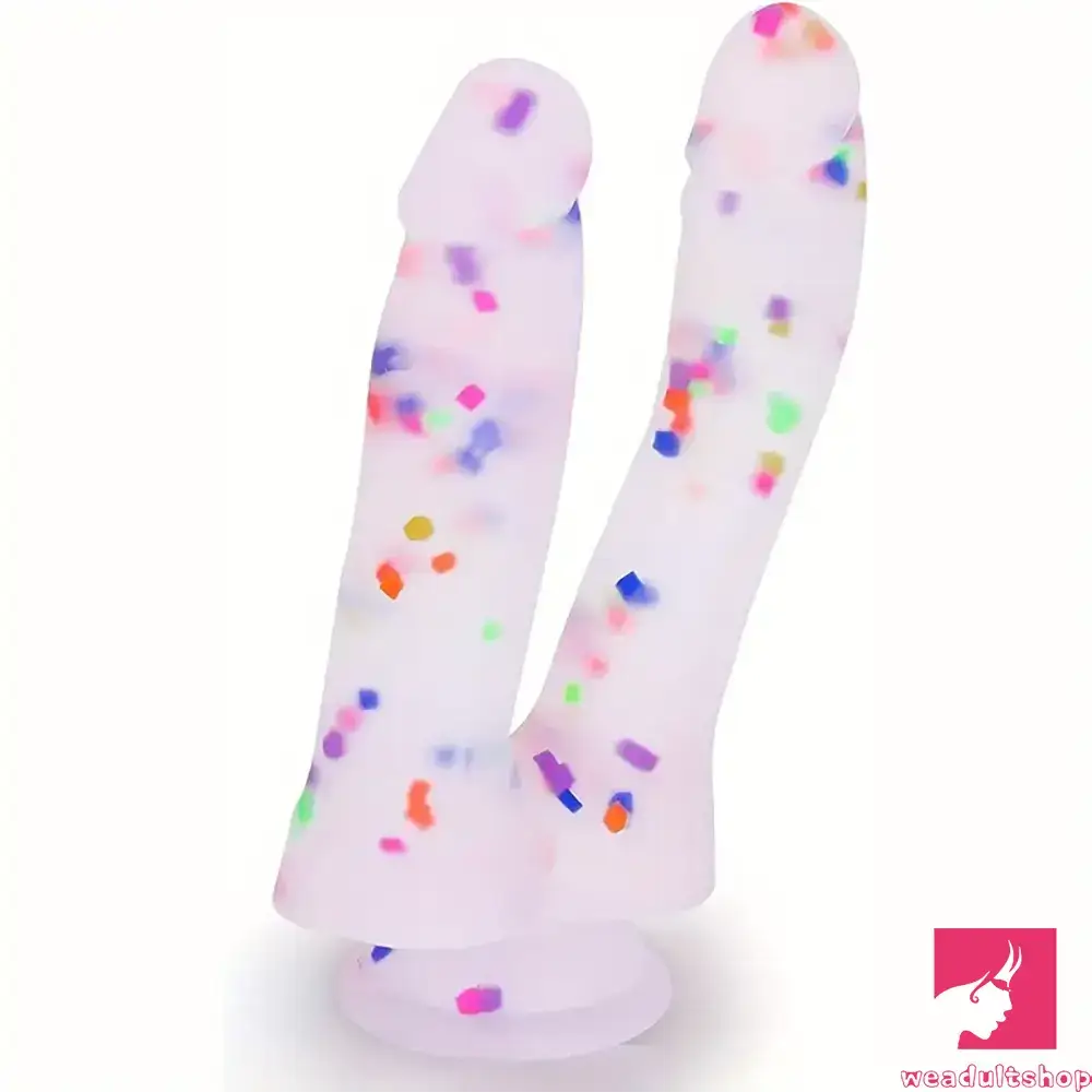 Furry dildo-7in Soft Silicone Confetti Colorful Double Headed Dildo For Sex Toy