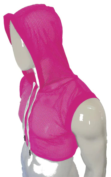 playful lingerie with bows-Hooded Crop Tank - Hot Pink Sports Mesh