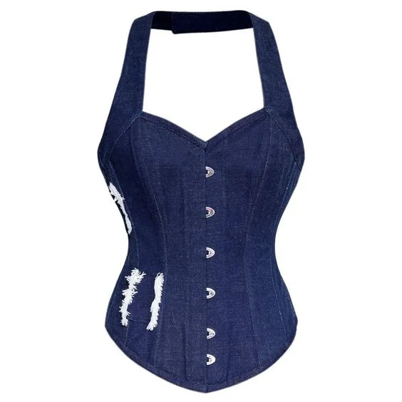 corset with sheer waves-Cummins Denim Halter Neck Corset