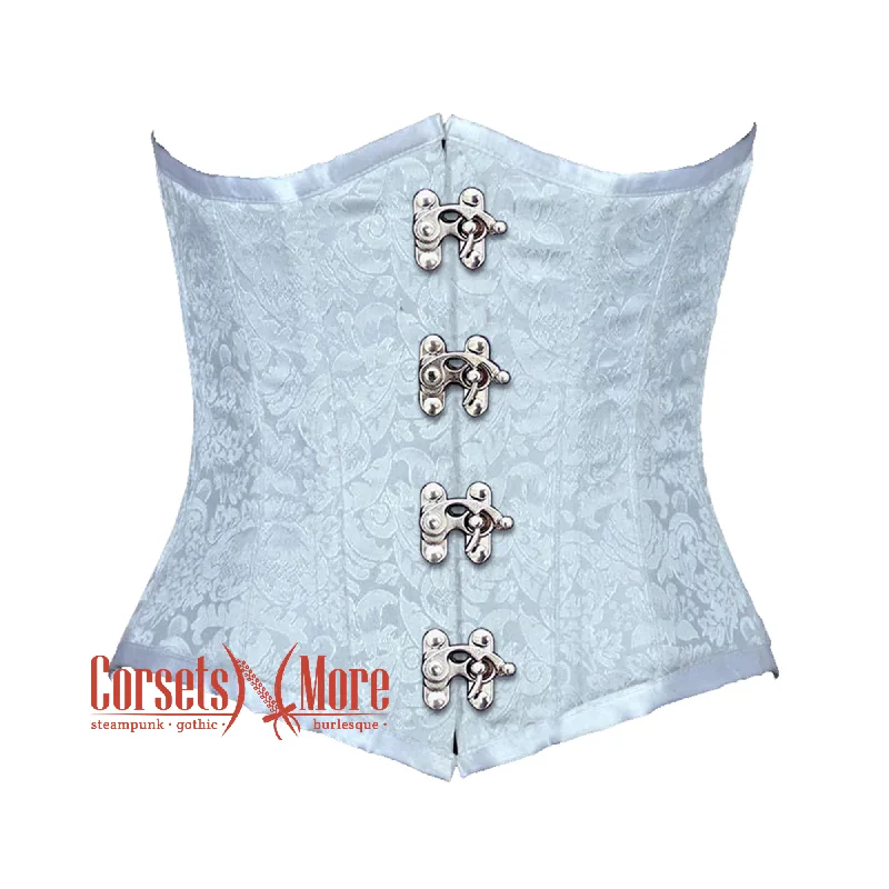 corset with sheer gathers-Plus Size Baby Blue Brocade Gothic Burlesque Waist Training Underbust Corset Bustier Top