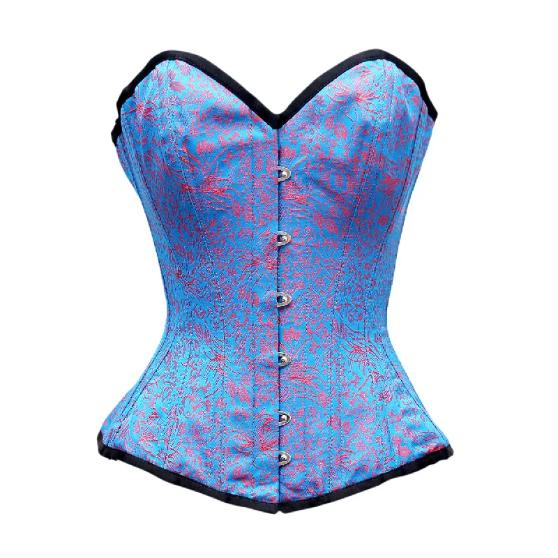 corset with floral swirls-Ashfield Red Turquoise Brocade Overbust Corset