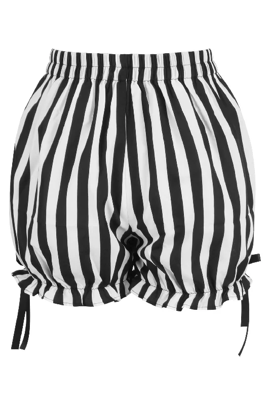 luxurious satin lingerie for couples-White/Black Striped Bloomers