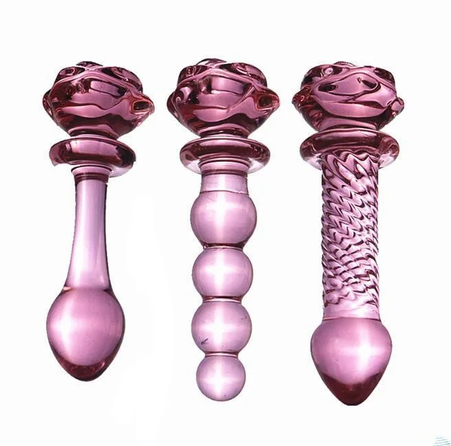 Contoured dildo-Rose Shaped Pyrex Glass Dildo Butt Plug