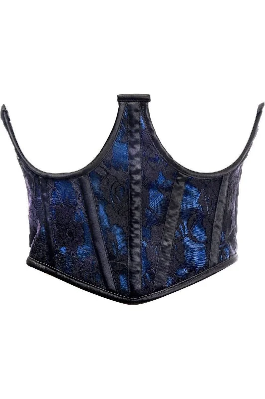 elegant satin lingerie with lace details-Lavish Blue w/Black Lace Overlay Open Cup Waist Cincher