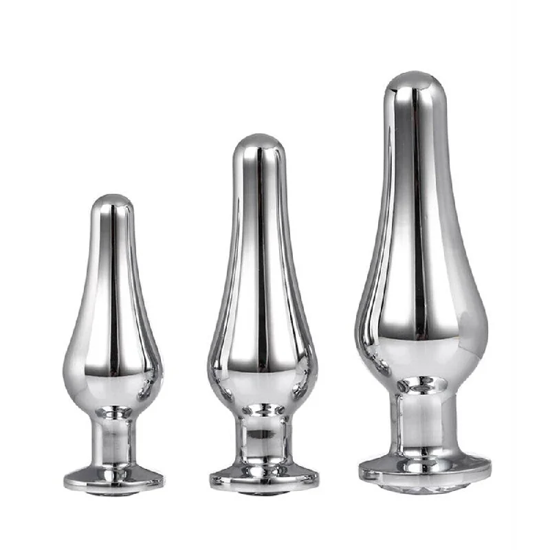 Gentle Masturbator Option-Gleaming Butt Plug Set Silver