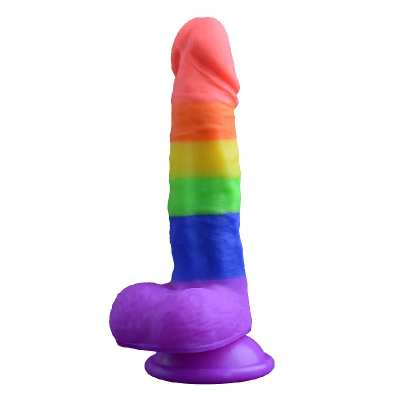 Midnight dildo-DR7 Rainbow Super Soft Silicone Realistic Suction Cup Dildo with Balls 5.8 Inch