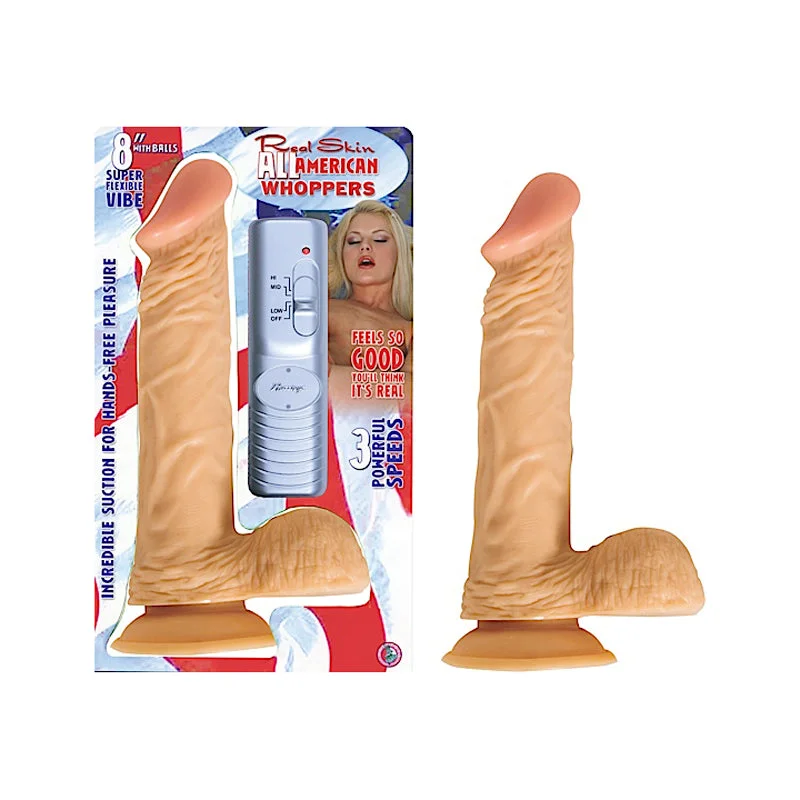 Non-Staining Masturbator-All American Whoppers 8in. Vibrating Dong with Balls