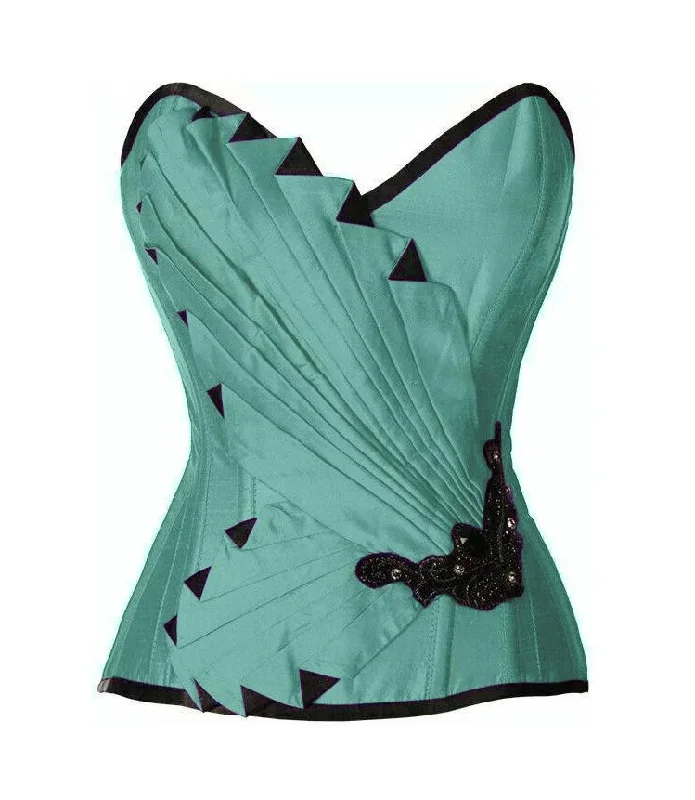 corset with leather folds-Cornelius Sea Green Satin/Taffeta Embroidered Overbust Corset