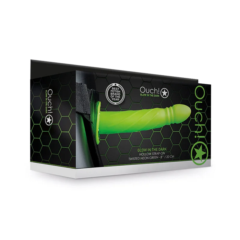 rechargeable vibrating prostate massager for intense pleasure-Ouch! Glow in the Dark Twisted 8 in. Hollow Strap-On Neon Green