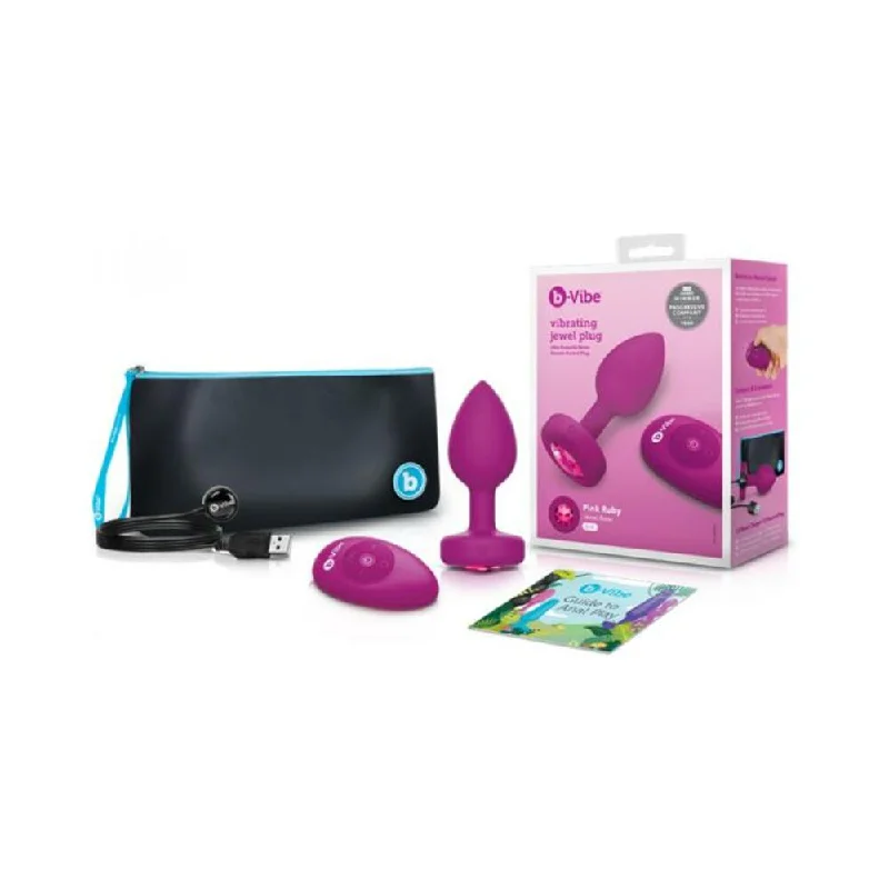 Fast-Response Masturbator Pack-b-Vibe Remote Control Vibrating Jewel Plug (S/M) - Fuchsia