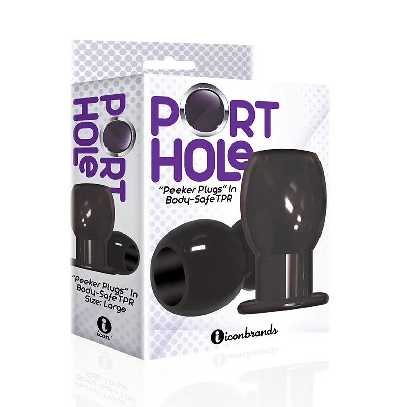 Versatile Masturbator Option-The 9s Port Hole Hollow Butt Plug Black