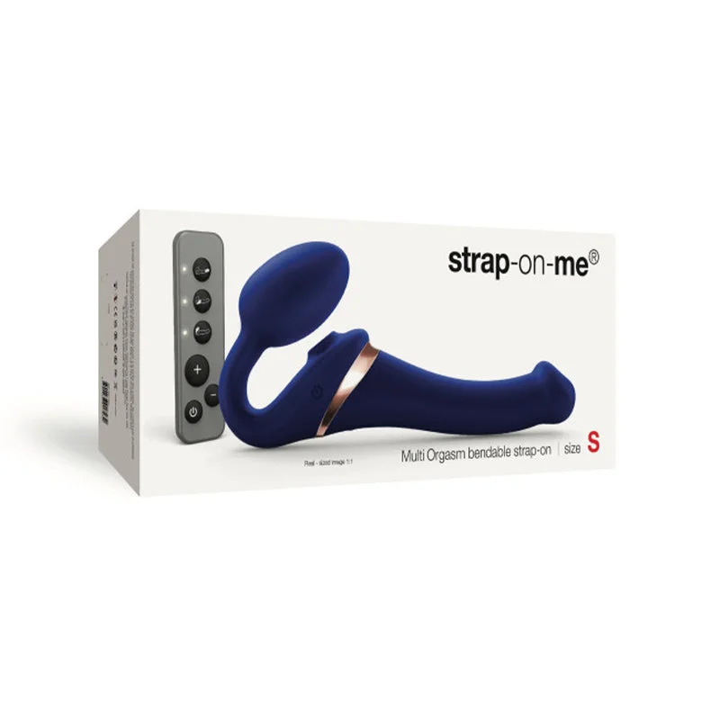 vibrating anal massager for men with multi-speed vibration-Strap-On-Me Multi Orgasm Bendable Strap-On With Remote Night Blue S