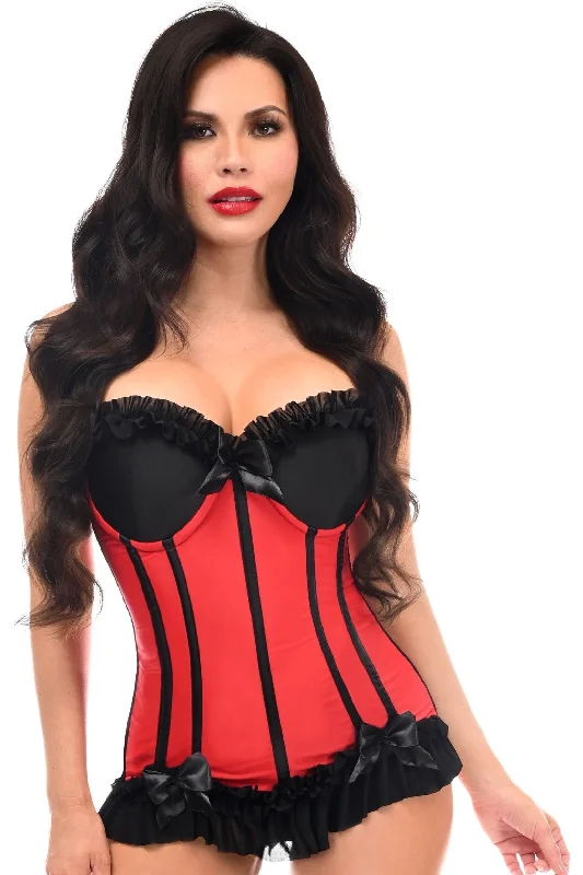 sexy lace and satin chemise-Lavish Red/Black Lycra Hook & Eye Stretch Bustier Corset