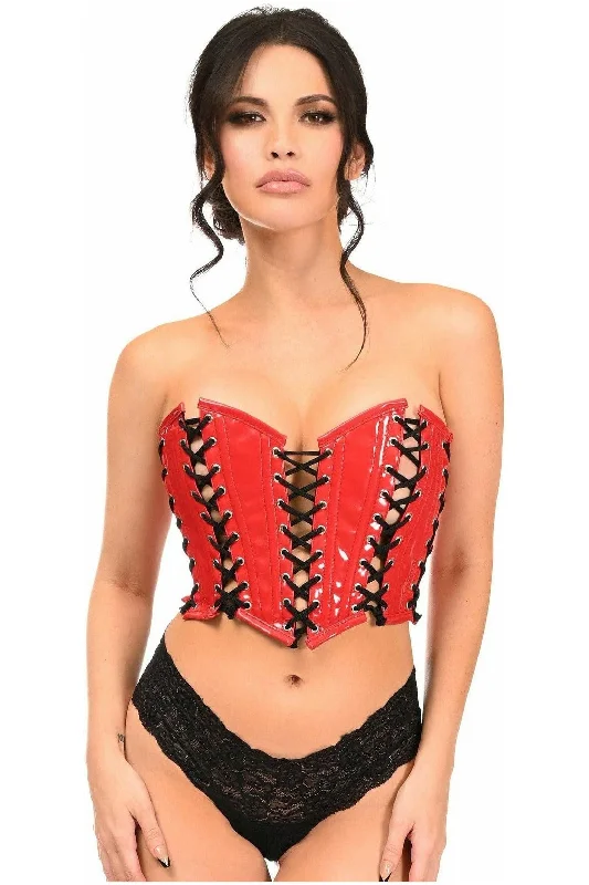 sexy sheer lingerie with lace details-Lavish Red Patent w/Black Lacing Lace-Up Bustier