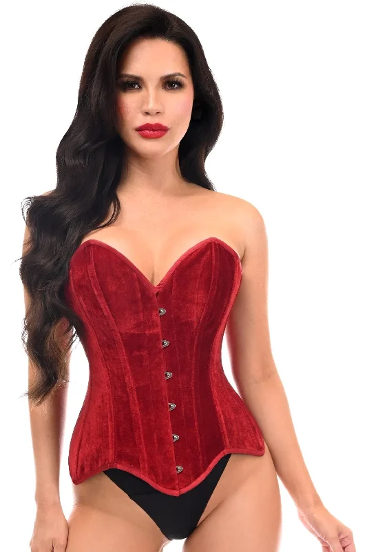 plus size sexy lingerie-Top Drawer Dark Red Velvet Steel Boned Overbust Corset