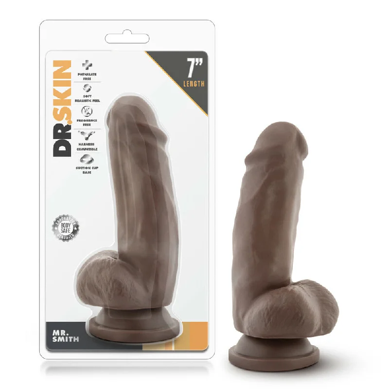 Oily dildo-Dr. Skin Mr. Smith 7" Dildo With Suction Cup Chocolate