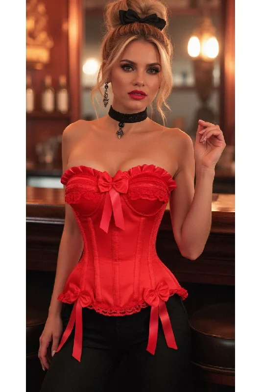 sexy lace bra and panties set-Top Drawer Red Satin Steel Boned Burlesque Corset