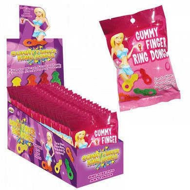 Silent Masturbator Technology-Gummy Finger Ring Dongs  -12 Count Display