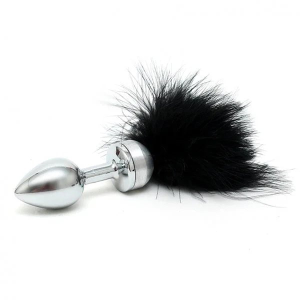 Water-Safe Masturbator-Small Butt Plug With Black Feathers