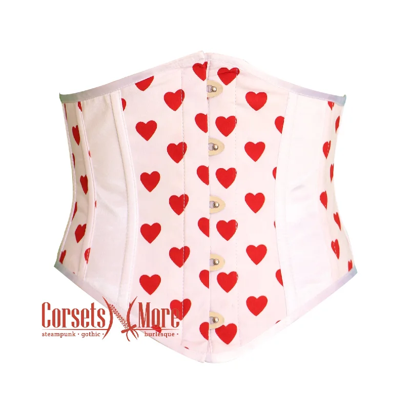 corset for bridal cascades-Plus Size White Satin Heart Print Gothic Underbust Waist Trainer Corset Bustier Top