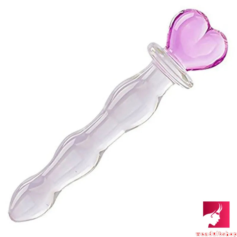 Creased dildo-8.27in Cute Heart Design Head Glass Wand Dildo For G Spot